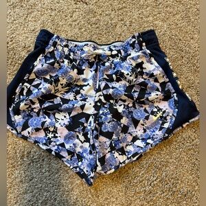 Nike Girls Black and Blue Patterned Athletic Shorts